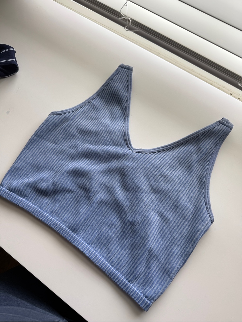 Ribbed V-Neck Crop Tank Top - Blue